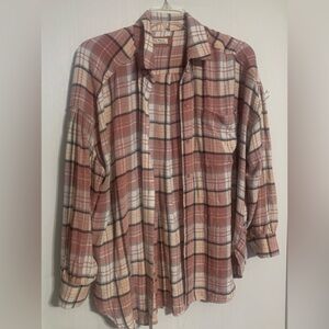We The Free Free People Pink Plaid Button Down Shirt